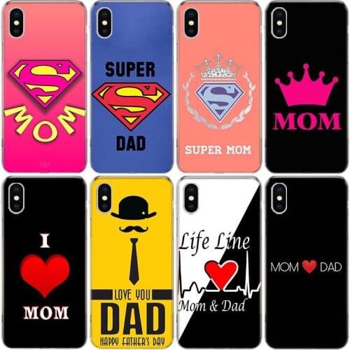 Love Super MOM DAD Phone Case For Iphone 11 12 Mini Pro XS MAX XR X SE2020 8 7 6 6S Plus 5 5S SE Cover Shell Coque