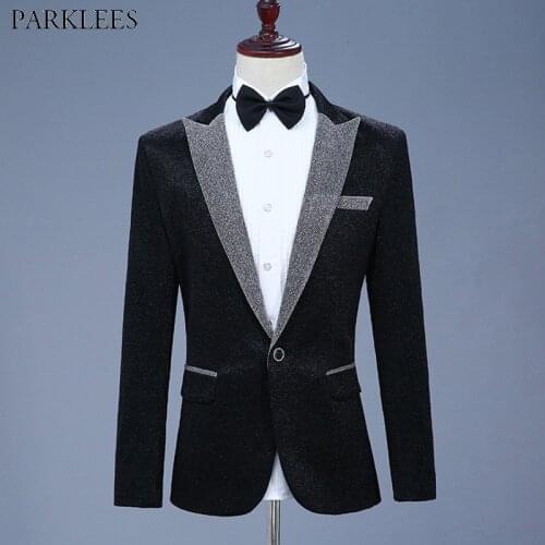 Black Elegant Glitter Blazer Jacket Men One Button Peaked Lapel Shiny Suit Blazer Men Club Party Prom Stage Clothes for Singers