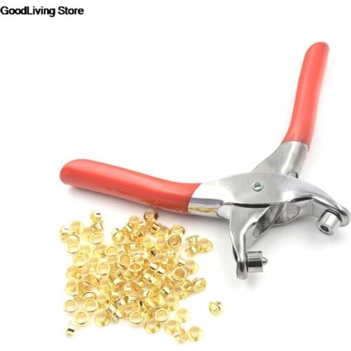 Hole-punches Rivets Eyelet Grommet Setting Pliers with 100pcs Eyelet for Bags Shoes and PU Leather Belt Puncher