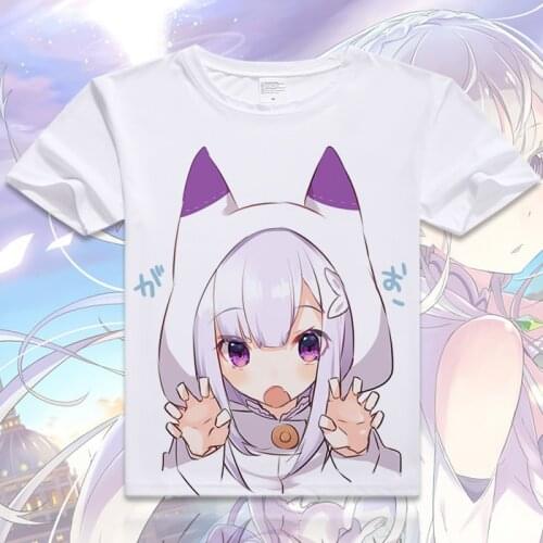 New Re:Zero kara Hajimeru Isekai Seikatsu T-Shirt Cosplay Costume Anime Men Women Clothing Emilia Rem T shirt Tees