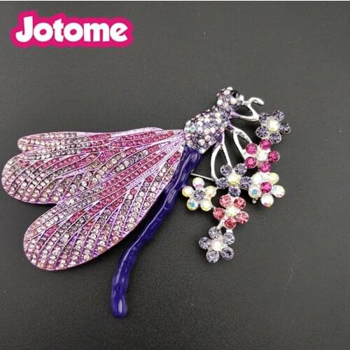 Hot selling 90mm multicoloured rhinestone and enamel large animal dragonfly brooch pins