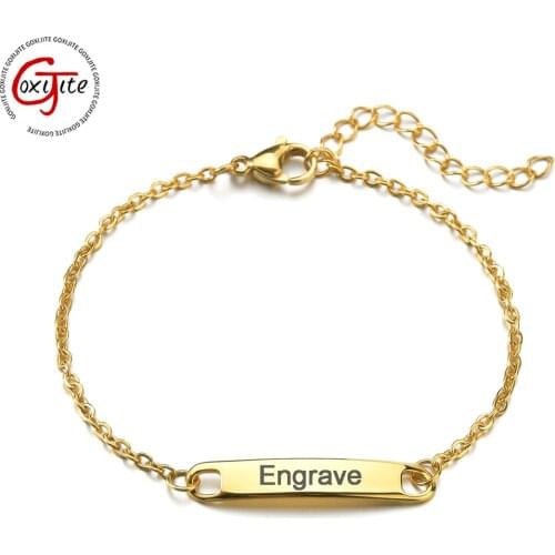 Goxijite Customized Name Engrave Bracelet For Women Personalized Nameplate Tag Bangle Bracelets Adjustable Jewelry