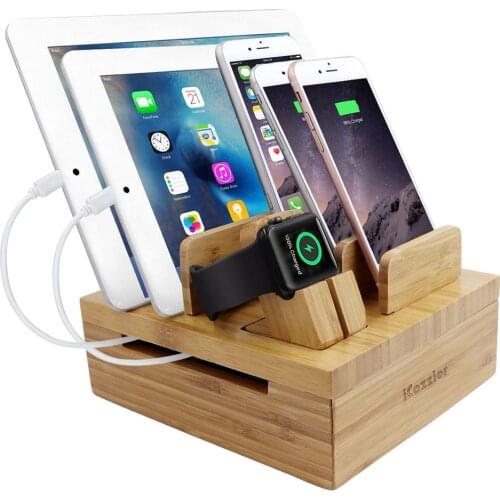 ICozzier Bamboo 5-slot Removable Tablet Phone Stand Holder Desktop Organizer for Watch, iPhone, iPad, Stand Organizer Station