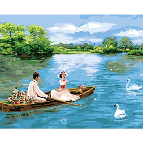 Picture On the Wall Acrylic Painting Drawing By Numbers Abstract Gift DIY Lover and boat Coloring By Numbers Canvas DY524