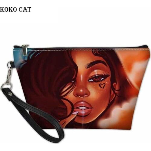 KOKO CAT Black Women Art African Cosmetic Cases for Females Travel Organizer Make Up Bag Ladies Function Wash Kit Bags bolsos