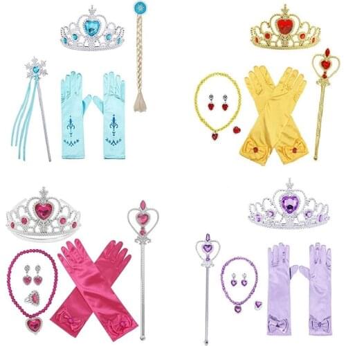 4 7pcs/lot Girls Elza Dress Up Accessories Jewelry Set Headband Crown Princess Cosplay Toys Gifts Kids Photo Prop