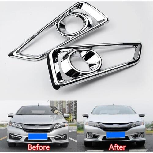 YAQUICKA Auto Car Front Fog Lamp Fog Light Cover Trim Styling Car-covers Fit for Honda City 2014 2015 2016 Chrome Silver