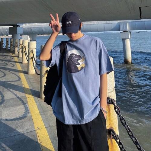 Oversize retro summer Hong Kong style 2021 new printed hip-hop loose T-shirt student trend short-sleeved couple wear