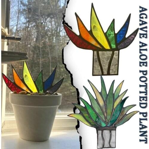 Suncatcher Stained Agave Plant Flower Pot Ornament Acrylic Succulent Home Office Decor Handmade Craft