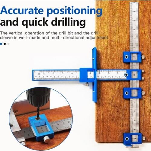 Multifunctional Furniture Carpentry Punch Locator Drill Guide Ruler Woodworking Hole Locator Adjustable Drilling Positioner Tool