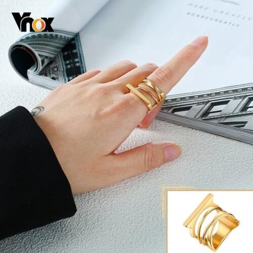 Vnox Premium Layered Finger Rings for Women Lady Party Jewelry, Gold Tone Geometric Chic Stainless Steel Birthday Gifts for Her