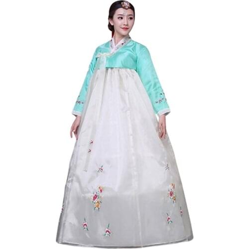 CRB Fashion Womens Ladies Korean Traditional Hanbok Dress Outfit Costume with Embroidery Flower Details
