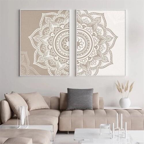 Islamic Mandala Flower Wall Art Poster Beige Neutral Colors Floral Art Print Bohemia Canvas Painting Nordic Picture Home Decor
