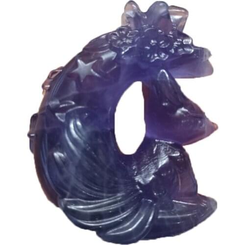 1pcsNatural Purple Fluorite Nine-Tailed Fox Hand Carve Healing Energy Mineral Quartz Home Wedding Decoration