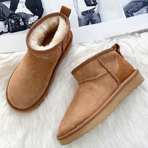 2020 New Warm Women Snow Boots Fashion Ankle Boots Woman Genuine Leather Snow Boots Women 100% Natural Wool Winter Boots