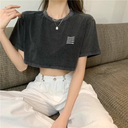 2021Summer The New Letter printing Distressed short sleeves T-shirt Slim Sexy Lady Tops Short
