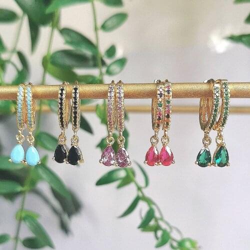 Prevent Allergies 925 Silver Richly Colorful Drop Pendant Crystal Zircon Hoop Earrings Fashion Jewelry Birthday Party Gifts