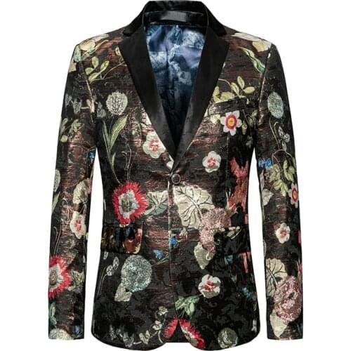 Luxury Jacquard Floral Blazer Slim Masculino Prom Party Cloth 2020 Flower Suit Jacket Mens Stylish Blazer Plus Size 5xl