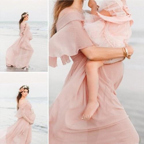 Sexy Maternity Dresses Women Photo Shoot Chiffon Pregnants Dress Photography Prop Short Sleeve Ruffles Maxi Dress Vestidos L
