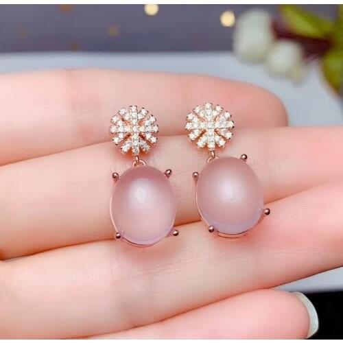 CoLife Jewelry Big Gemstone Earring for Party 10*12mm Natural Rose Quartz Drop Earrings 925 Silver Rose Quartz Jewelry