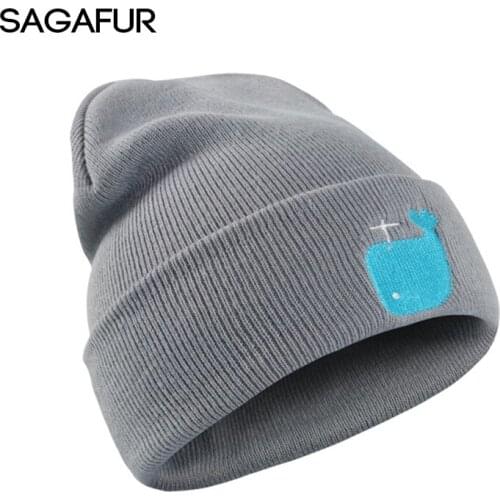 Slouchy Hat Childrens Beanies Cute Embroidery Whale Knitted Hats Womens Winter Cotton Blends Cap For Boys Unisex Soft Beanies