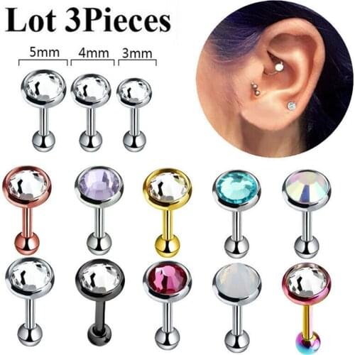 3Pcs/lot 16G 1.2mm Tragus Helix Bar 3-5mm Ball Steel Labret Lip Lobe Nose Rings Studs Cartilage Ear Piercings Body Fine Jewelry