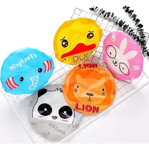 Cute Cartoon Animal Waterproof Shower Cap Reusable Lace Elastic Band Bath Hair Caps Hat Bathroom Products Bath Caps