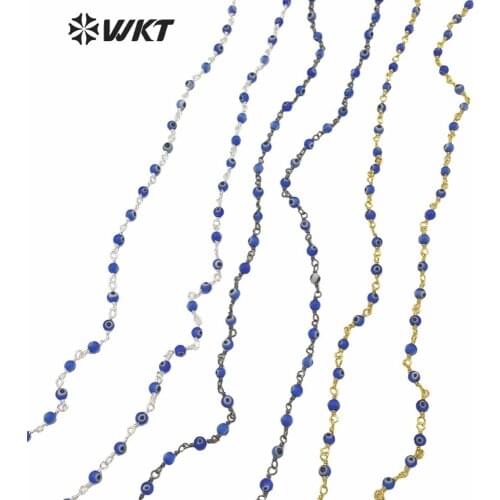 WT-RBC183 Wholesale Popular Bead Rosary Chain Blue Glass Evil Eye Beads Chain For Necklace Making Luxury DIY Jewelry Accessory