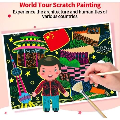 Xibao World Journey theme scratch drawing paper kindergarten children graffiti painting handmade diy coloring colorful scratch p