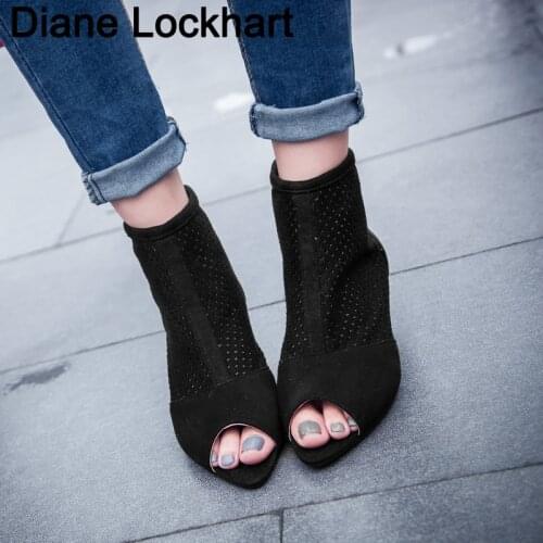 Retro Womens Low Heel Peep Toe Shoes Hollow Ankle Thin Heel Summer bota feminina mujer Roman Zipper Ladies Boots Size 32-43