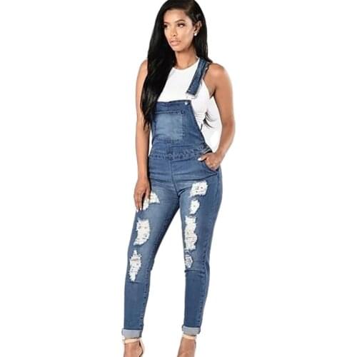 Woman Denim Jumpsuit 2021 Torn Ripped Jeans for Women Stretch Skinny Jeans Woman Jean Slim Femme Suspender Trousers 3xl