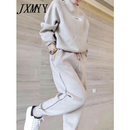 Womens sets 2020 autumn winter Woolen and Cashmere Knitted warm Suit O collar Sweater + Harem pants loose style two-piece sets