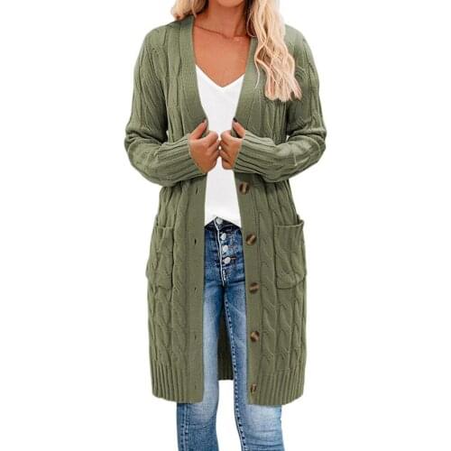 Autumn Winter Womens Cardigan Korean Style The Retro Solid Color V-neck Knitted Cardigan Loose long Twist Sweater Coats LL503