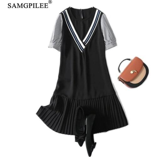 Summer Clothes For Women 2021 New Fashion Office Lady A-line Striped Short Sleeve Knee-length O-neck Plus Size Dress Woman 4XL