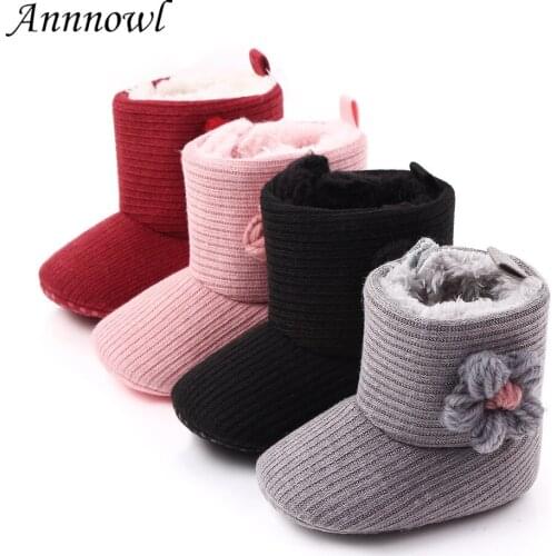 Baby Girls Snow Boots Knit Flower Faux Fleece Booties for Toddler Newborn infant Kids Wool Baby Winter Warm Shoes 0-18 Months