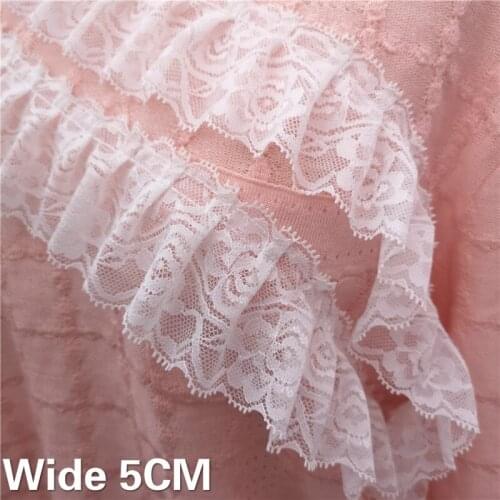 4CM Wide White 3d Pleated Chiffon Fabric Lace Flowers Applique Trim Embroidery Fringe Ribbon Wedding Dress DIY Sewing Decoration