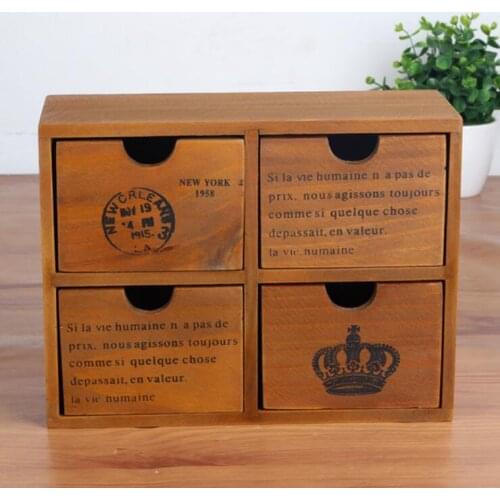 4Drawer Home Cosmetic Storage box Wooden Storage Drawer Wooden storage organizer Office Make up Storage case Stationery Case