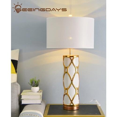 38x70cm Large Luxurious Golden Edge White Ceramic Table Lamps For Bedroom Living Room Study Room Bedside Lamp Night Home Decor