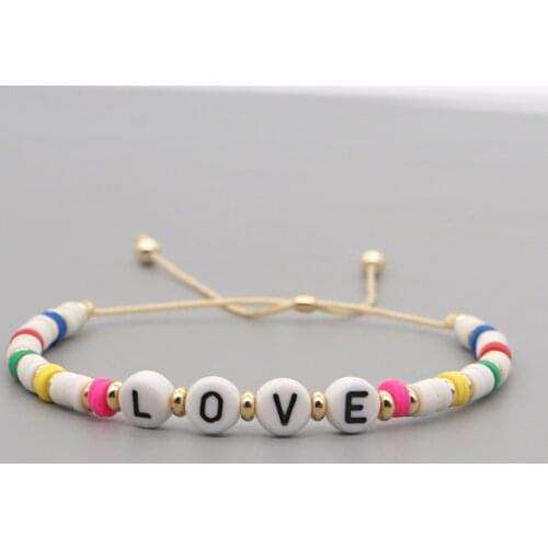 Go2Boho Love Letter Bracelet for Women Fashion Jewelry Heishi Braclet Clay Disc Colorful Beaded Bracelets Jewellery Wholesale