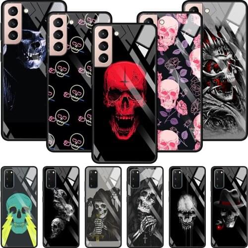 Satanic Skull dark Tempered Glass Phone Case For Samsung Galaxy S21 S20 Ultra Plus FE S10e Lite S10 S9 S8 Plus Caso Smartphone