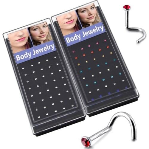40pcs Stainless Steel Nose Screw Ring Bone Stud Case 20 Gauge Body Piercing Jewelry