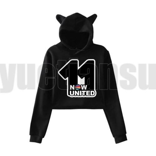 Black Now United Hoodie Pullover Now United-Better Album Cat Hoodie Women Girl Cat Crop Top UN Team Oversized Sweatshirt