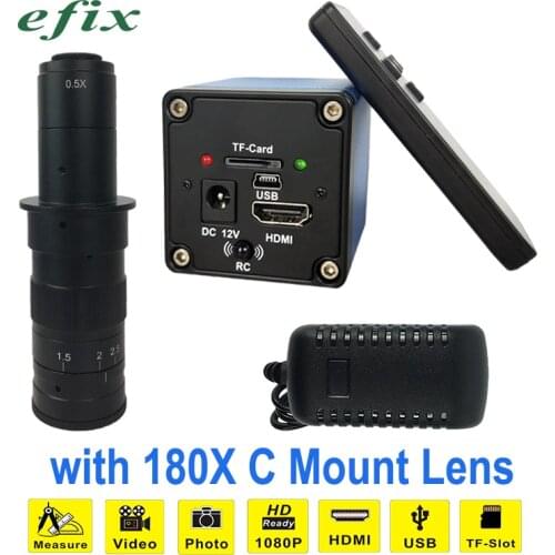 22MP HDMI USB TF Output Digital Video Microscope Camera +130X/180X C Mount lens for Phone PCB Soldering Repair Tool