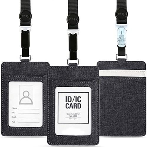 Badge Holder, 2-Sided Cloth ID Badge Card Holder Wallet Case with 1 Clear ID Window and 2 Credit Card Slot, Adjustable Lanyard