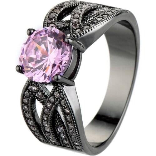 Size 6-10 Classical Jewelry Princess Cut Light black Wedding Ring Pink crystal Filled CZ Women Vintage Engagement Rings KCJZ002