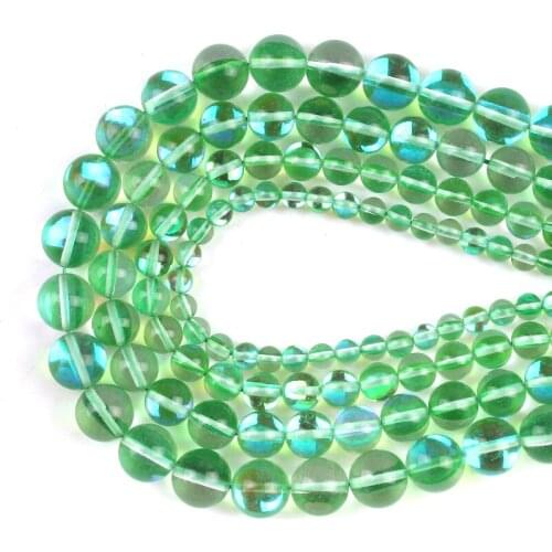 Round Clear Green Flash Crystal Glass MoonStone Glitter Loose Beads 15''6/8/10/12mm For Jewelry Making DIY Charms Bracelet