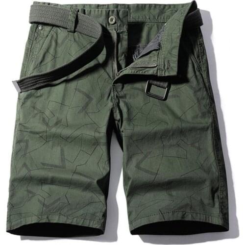 Summer Men Shorts Print Knee Length Solid Color Casual Shorts Plus Size Breathable Multi Pockets All-match Shorts Streetwear