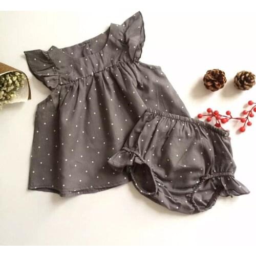 0-3Yrs Summer Girls Polka Dots Clothing Set Cotton Toddler Kids Princess Ruffles BlouseTops + Shorts Set Outfits