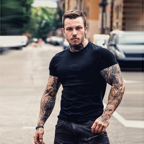 Muscle brothers fitness summer style short sleeve T-shirt pure cotton slim round neck half sleeve thin T-shirt solid color shirt