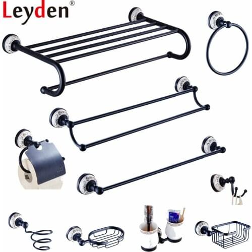 Leyden Bath Hrdware Sets ORB Brass Towel Ring Soap Basket Clothes Wall Hooks Hair Dryer Holder For Bathroom Accessories Set